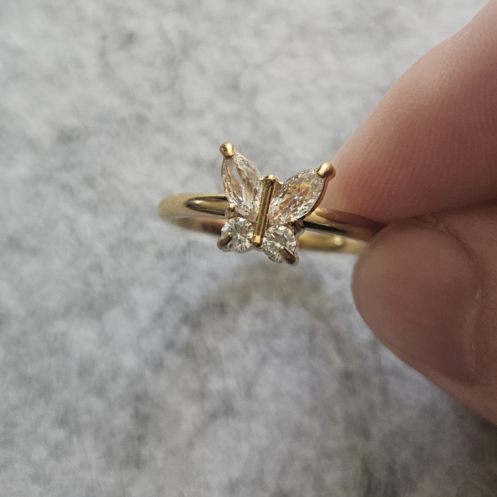 Gold‎ Toned Stainless Steel Butterfly Ring With Rhinestones